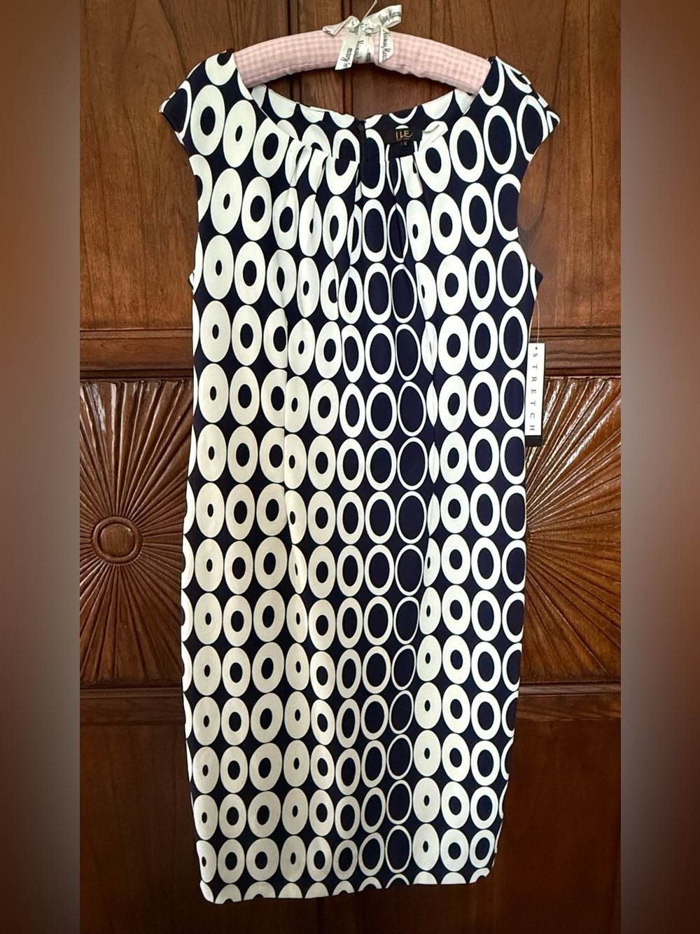 NWT ILE New York Navy Blue & White Geometric Sheath Dress - Size 12